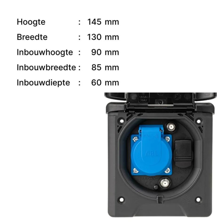 Online ABL 12V en TV wanduitvoerdoos zwart