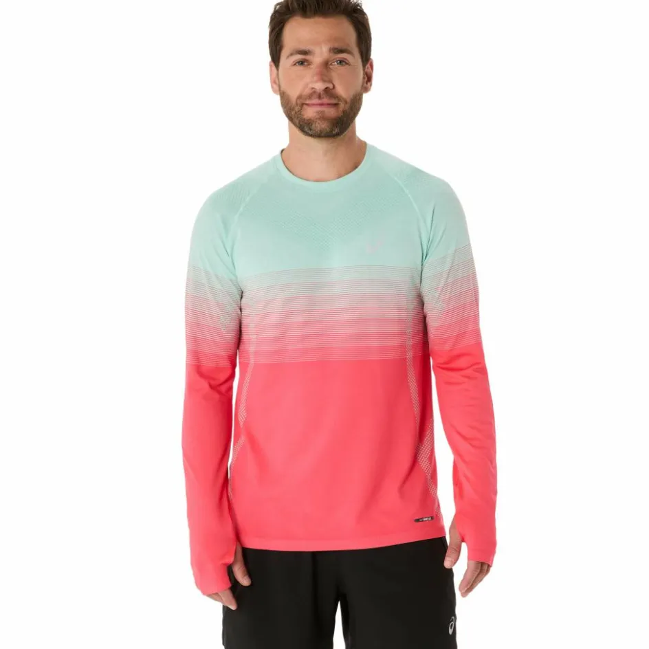 Asics Seamless LS hardloopshirt heren coral reef oasis green