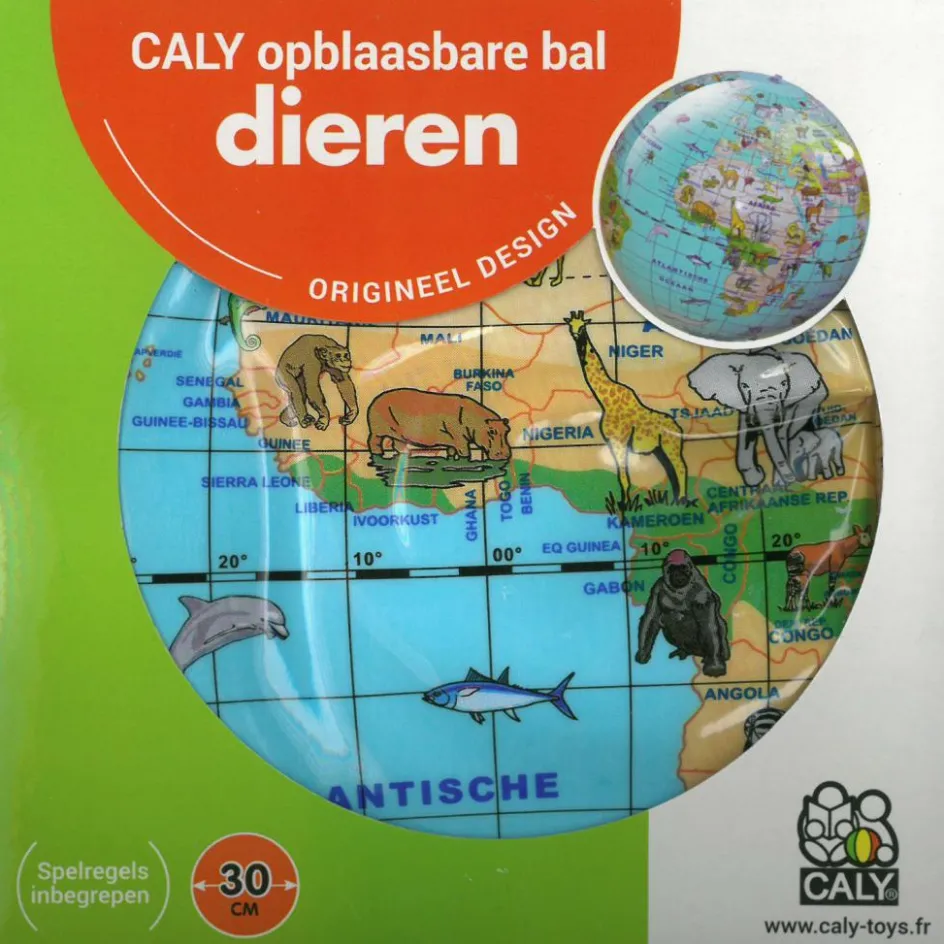 Caly Toys Wereldkaart met dieren opblaasbare bal 30 cm