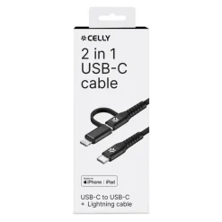 Outlet Celly Duo USB-C oplaadkabel zwart 1 meter