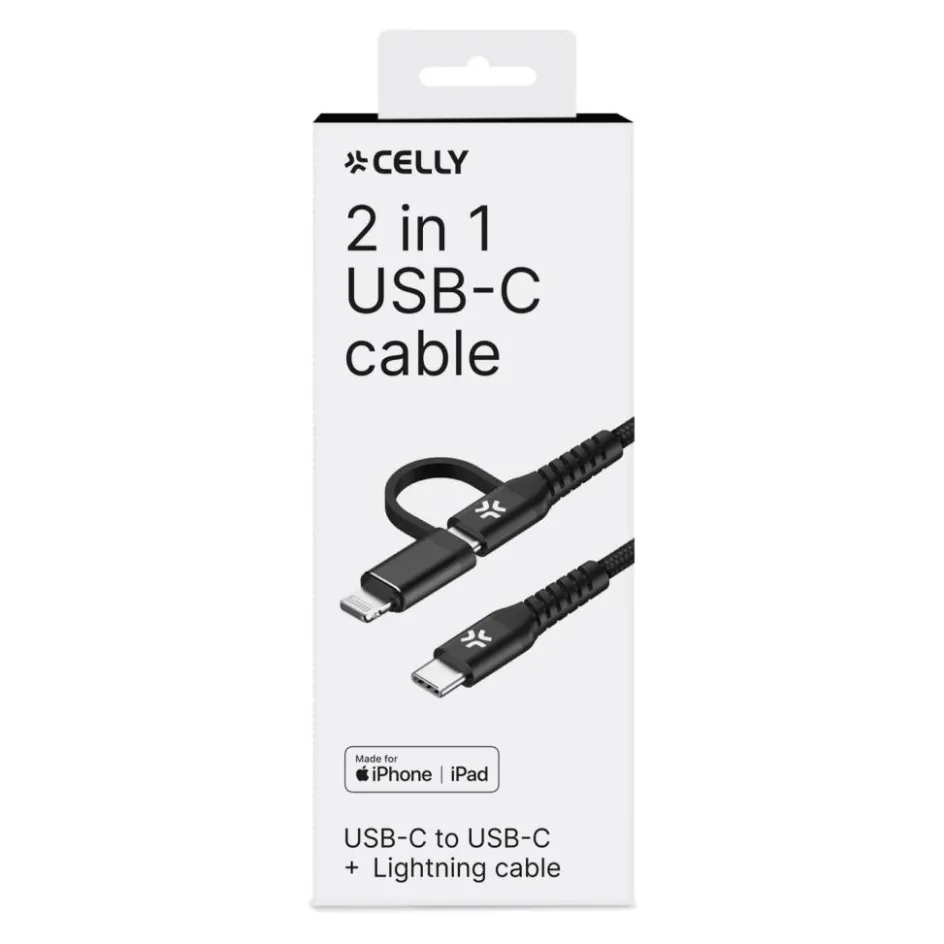 Outlet Celly Duo USB-C oplaadkabel zwart 1 meter