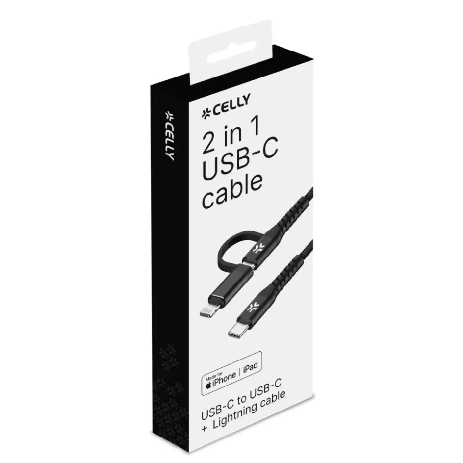Outlet Celly Duo USB-C oplaadkabel zwart 1 meter