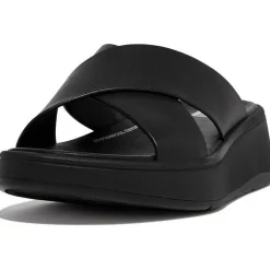 Hot Fitflop F-Mode Leather Flatform Cross slippers dames all  black
