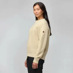 Discount Fjällräven Övik Waffle Knit sweater dames light beige