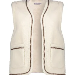 Hot Geisha Teddy Embroidery vest dames off white tape dark brown zigzag