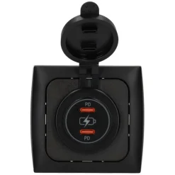 Online Haba C-line Power Line 2x USB-C PD 36W lader  wandcontactdoos met klep black