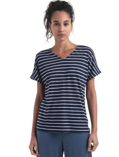 New Icebreaker Drayden Reversible Stripe shirt dames midnight  navy snow