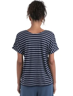 New Icebreaker Drayden Reversible Stripe shirt dames midnight  navy snow