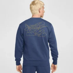 Sale Nike Club FT Crew Bolt sweater heren midnight navy  lightening