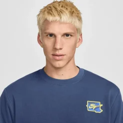 Sale Nike Club FT Crew Bolt sweater heren midnight navy  lightening