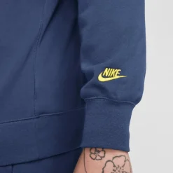 Sale Nike Club FT Crew Bolt sweater heren midnight navy  lightening