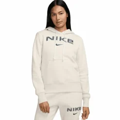Discount Nike Sportswear Phoenix Fleece Logo hoodie dames light orewood brown white armor