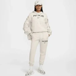 Discount Nike Sportswear Phoenix Fleece Logo hoodie dames light  orewood brown white armor