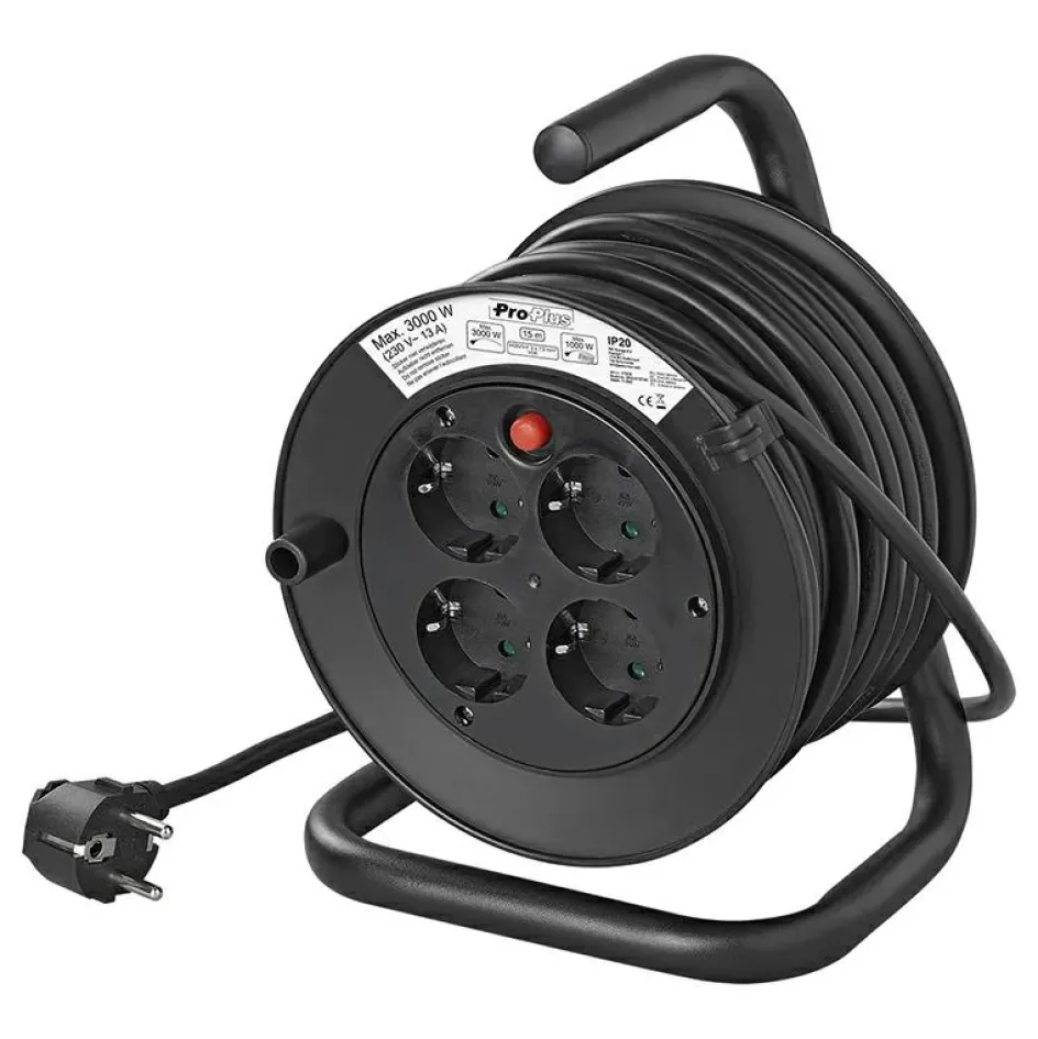 ProPlus Schuko 4-way kabelhaspel 15 meter