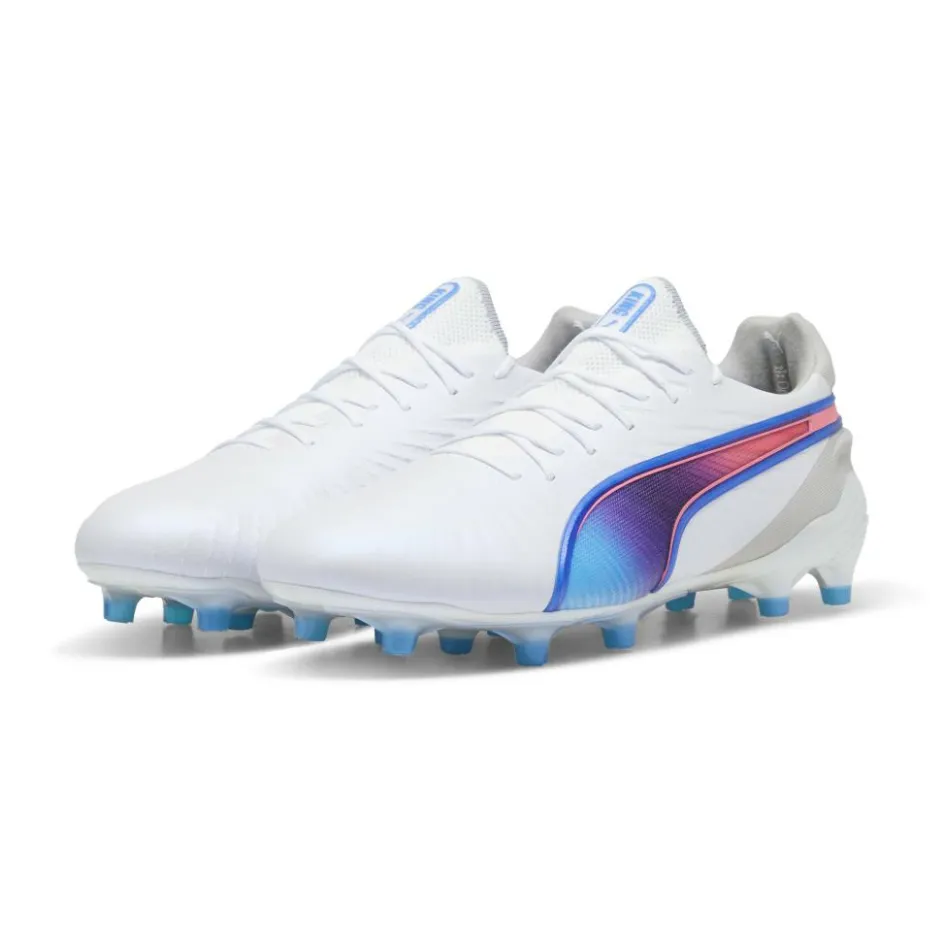 Puma KING ULTIMATE FG AG voetbalschoenen heren white bluemazing flat light grey sunset glow