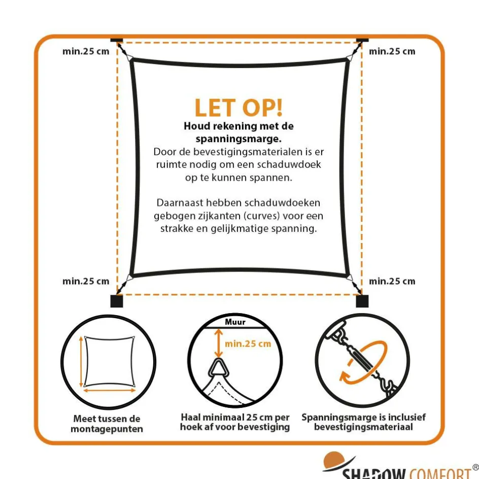 Shadow Comfort Waterdicht vierkant schaduwdoek 400 x 400 cm grey