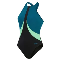 Discount Speedo Colourblock Highneck badpak dames black teal