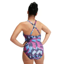 Speedo Shaping Printed V Neck badpak dames blue berry
