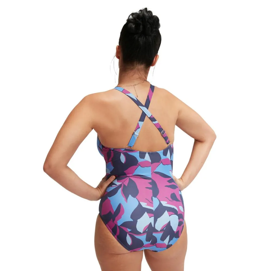 Speedo Shaping Printed V Neck badpak dames blue berry