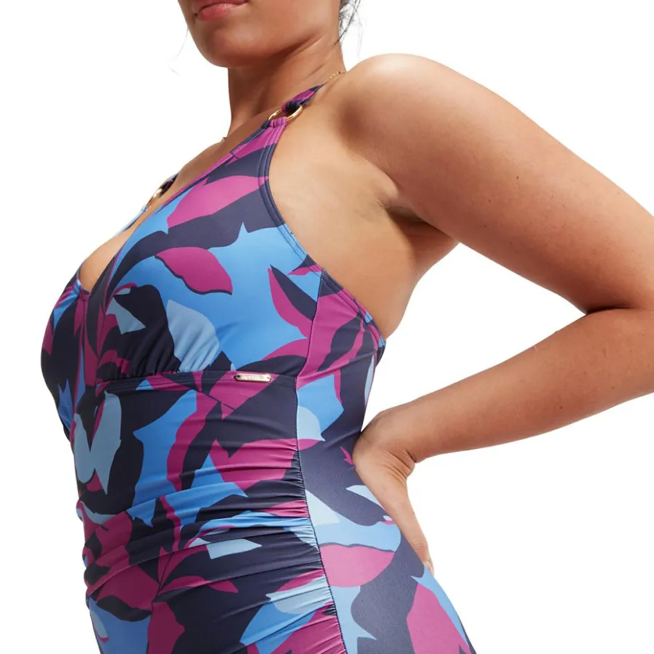 Speedo Shaping Printed V Neck badpak dames blue berry