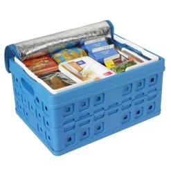 Hot Sunware Square vouwkrat met handgreep en koeltas 32 liter blauw
